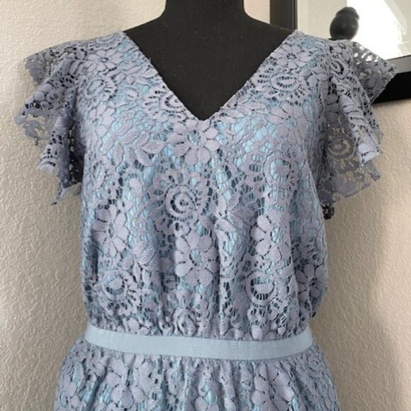 MADEWELL Dusty Blue Lace Flutter Sleeve Dress Sz 2 - Picture 10 of 14